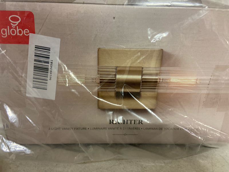 Globe Electric 91005992 Richter 2 Light 18" Wide Bath Bar with Ribbed Glass Shades - Matte Brass