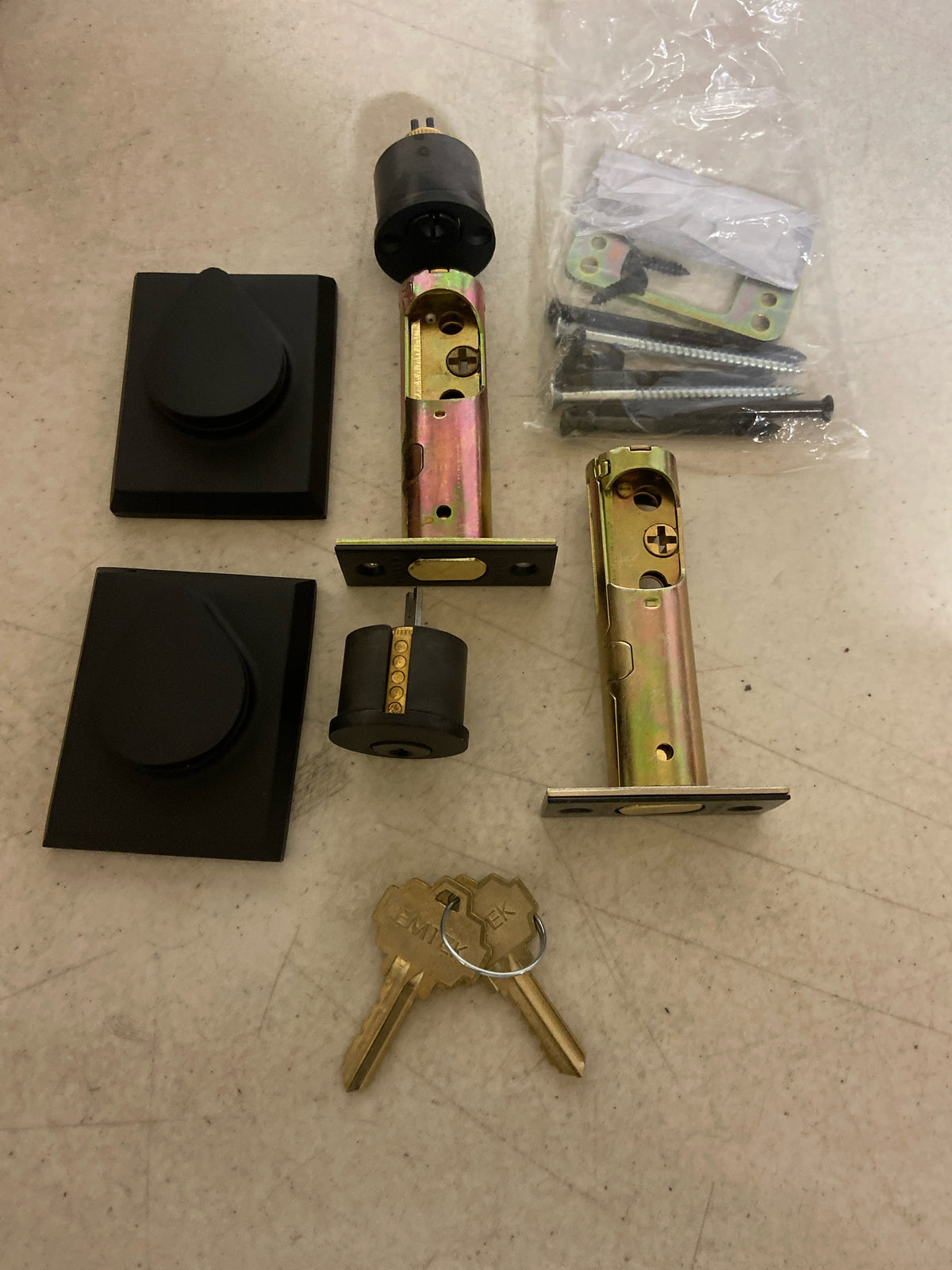 Emtek 8377FB Rustic Modern Rectangular Double Cylinder Keyed Entry Deadbolt from the Sandcast Bronze Collection - Flat Black Bronze