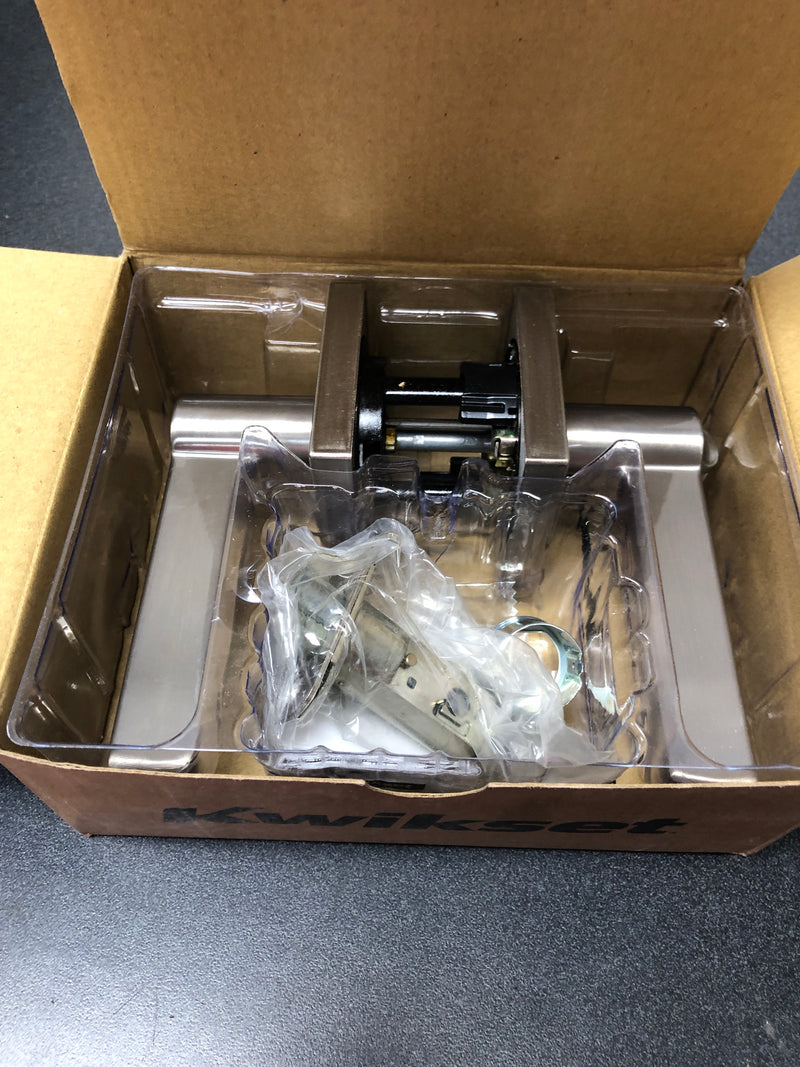 Kwikset 740HFLSQT-15SV1 Halifax Single Cylinder Keyed Entry Door Lever Set with Square Rose and SmartKey - Satin Nickel