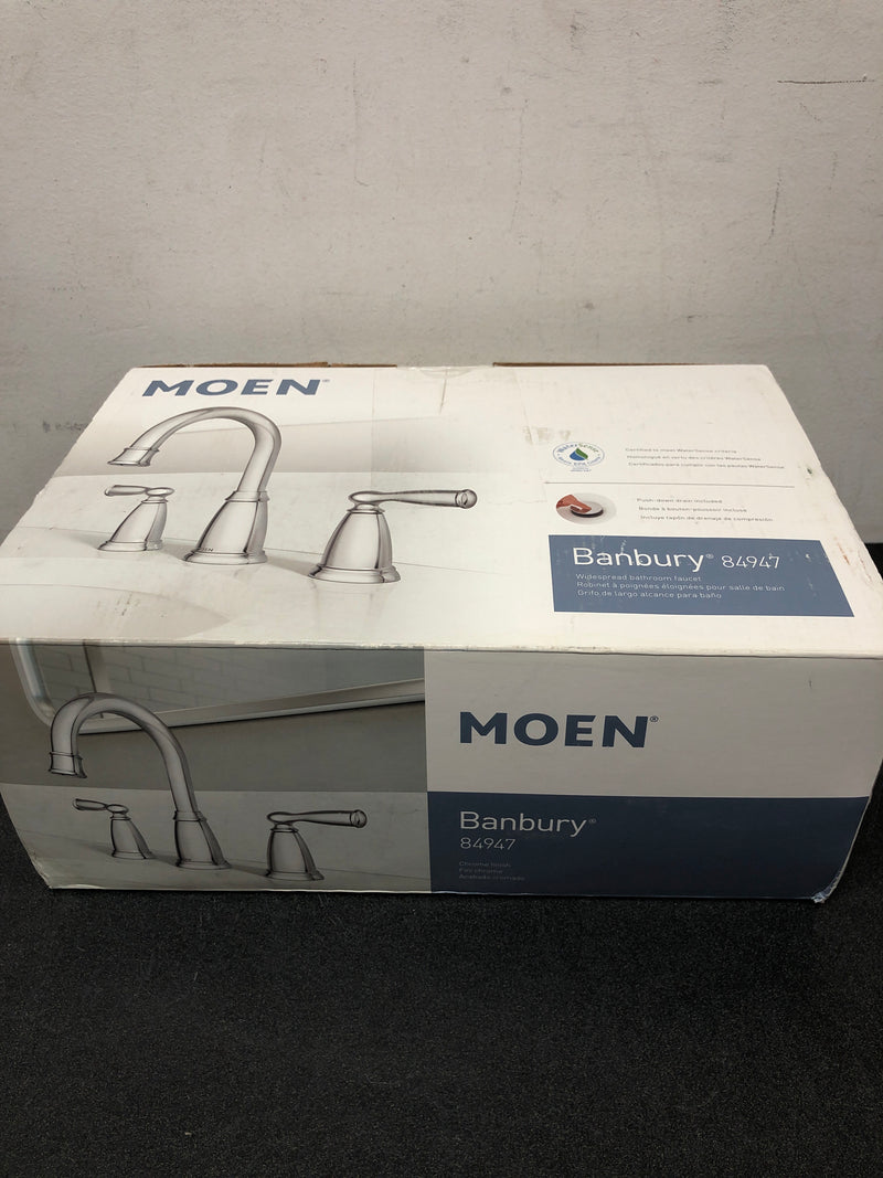 Moen 84947 Banbury 8 in. Widespread Double Handle High-Arc Bathroom Faucet in Chrome (Valve Included)