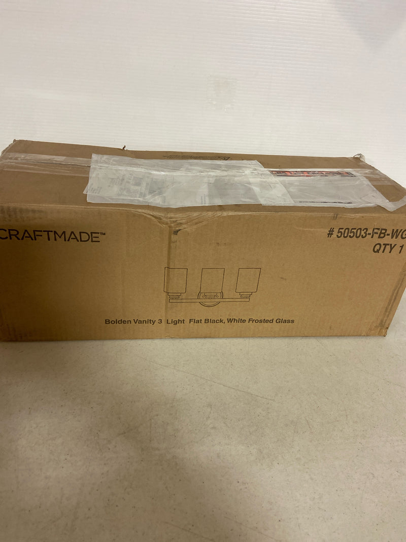 Craftmade 50503-FB-WG Bolden White Frost Glass Vanity Bath Lighting, 3-Light 300 Watts, Flat Black