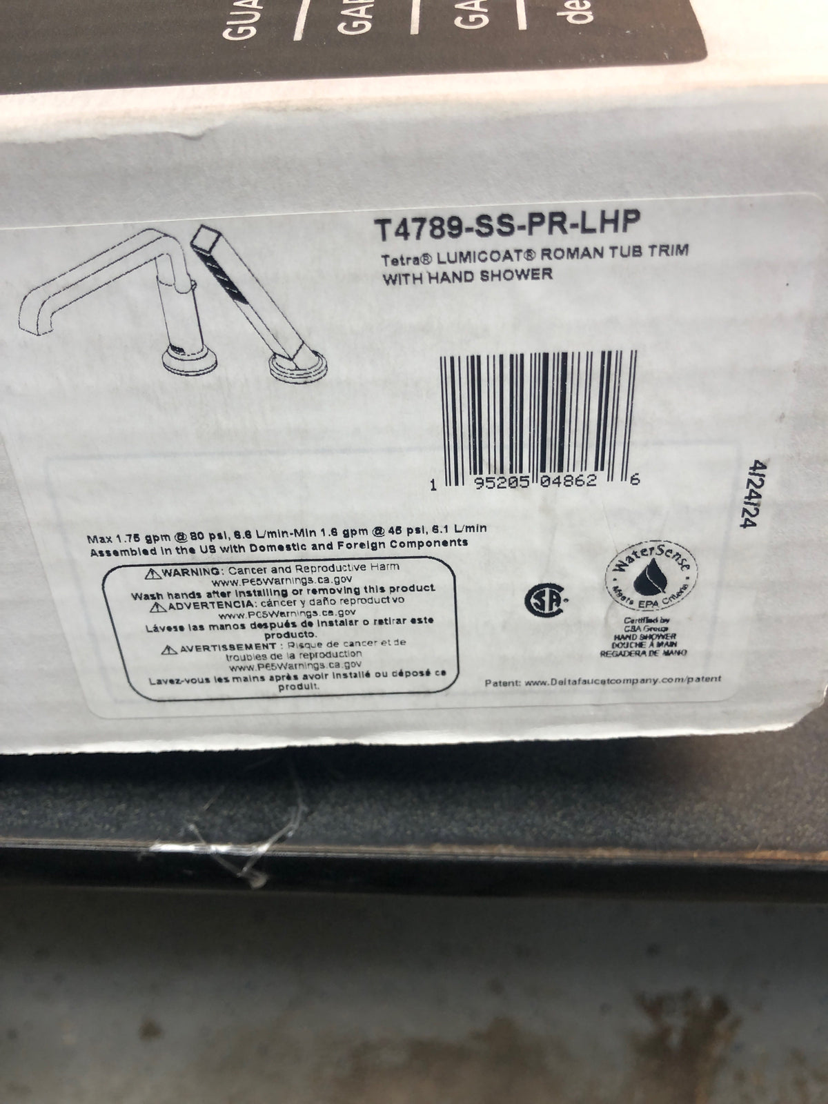 Delta T4789-SS-PR-LHP Tetra Tub Deck Mounted Roman Tub Filler with Built-In Diverter and Hand Shower - Less Handles and Rough In - Lumicoat Stainless
