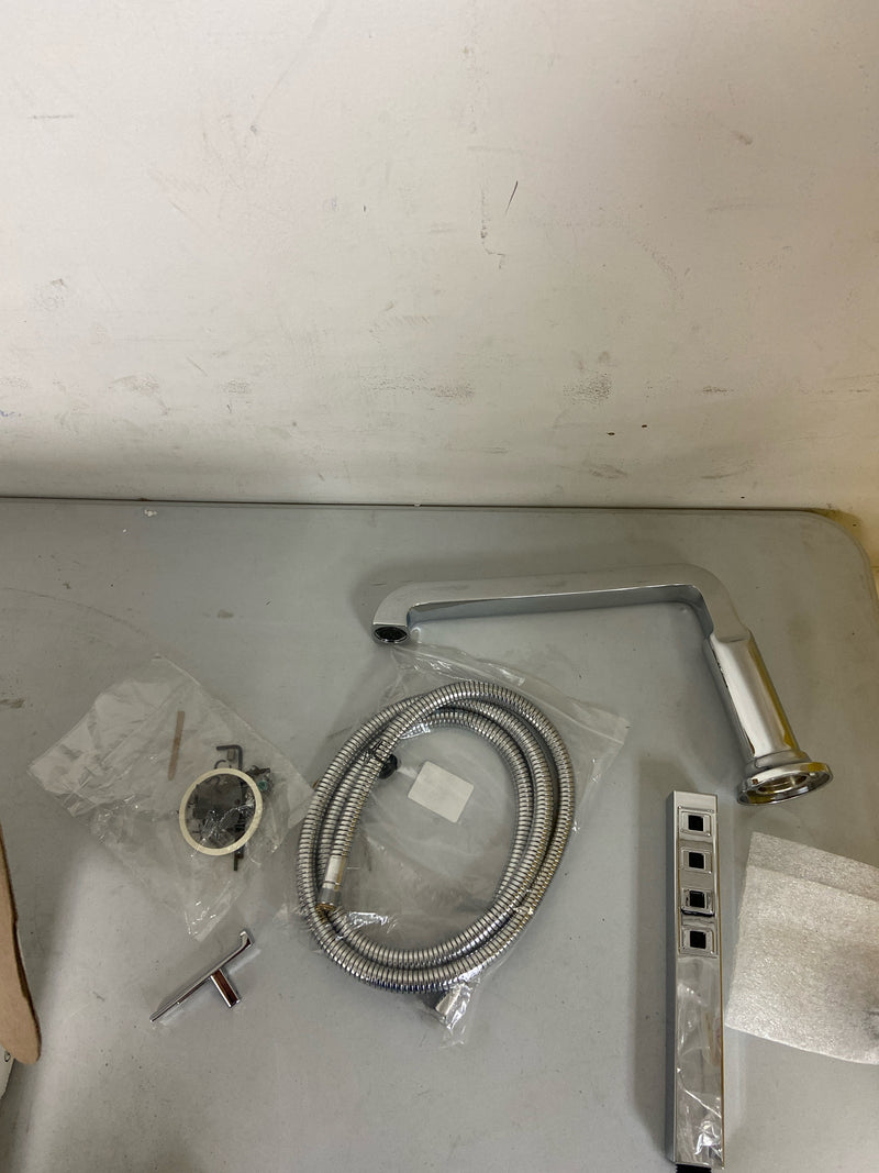 Delta T4789-PR-LHP Tetra Tub Deck Mounted Roman Tub Filler with Built-In Diverter and Hand Shower - Less Handles and Rough In - Lumicoat Chrome