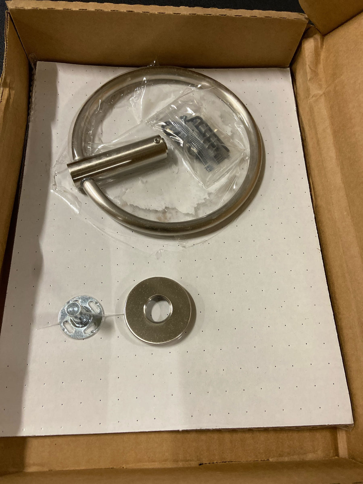 Emtek 228200US15 Modern Tubular 6-3/4" Wall Mounted Towel Ring with Small Disc Rosette - Satin Nickel