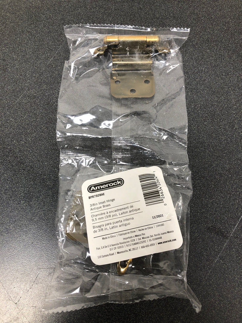 Amerock BPR7928AE Pair of 3/8" Inset Self-Closing Face Mount Hinges - Antique Brass