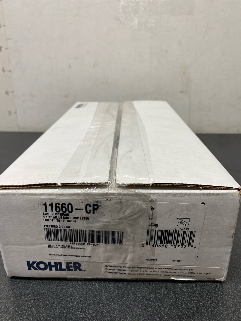 Kohler K-11660-CP Swiftflo 1-1/2" adjustable trip lever Bathtub Drain, 17-gauge brass, for 14" to 16" baths - Polished Chrome