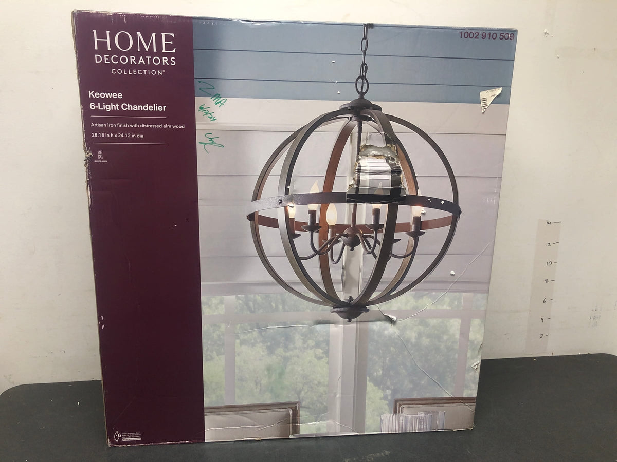 Home decorators collection 1004HDCAIDI Keowee 24-1/4 in. 6-Light Artisan Black Iron with White Wood Accents Coastal Orb Chandelier for Kitchen Bulbs Included