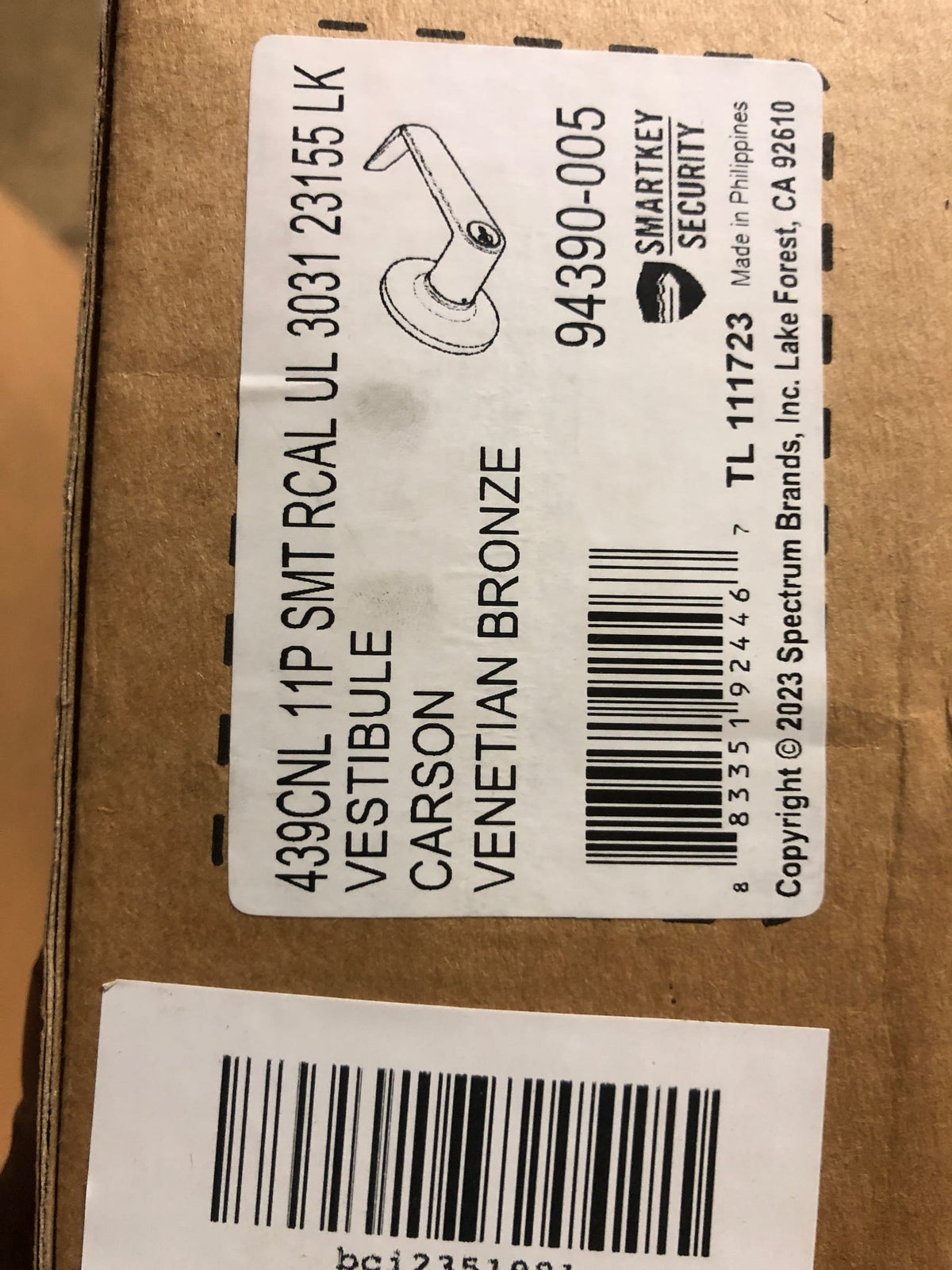 Kwikset 439CNL-11PS Carson Grade 3 Storeroom Door Lever Set with SmartKey - Venetian Bronze