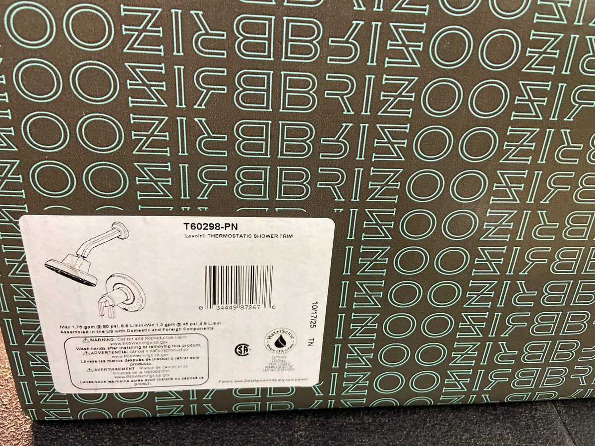 Brizo T60298-PN Levoir Thermostatic Shower Only with Multi Function Shower Head with H2Okinetic Technology - Less Rough In - Brilliance Polished Nickel
