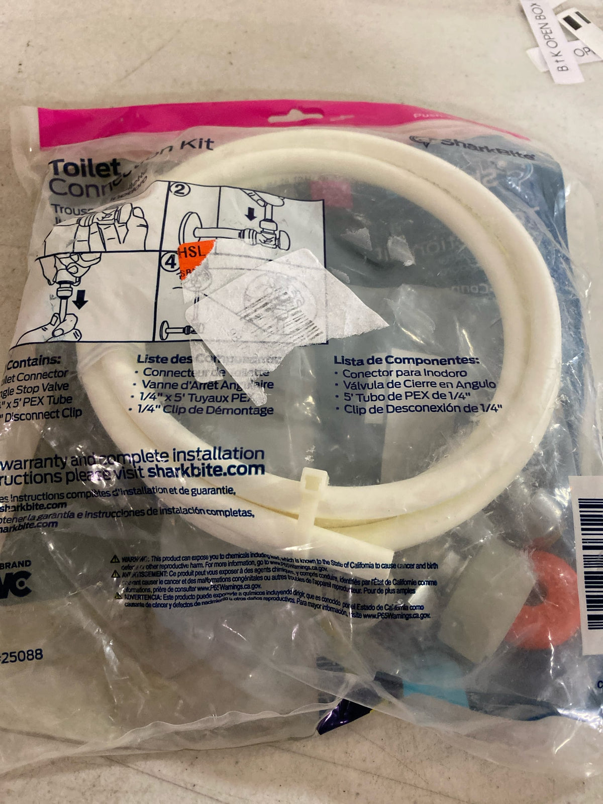 SharkBite Toilet Connection Kit with Angle Stop, Push to Connect Brass Plumbing Fittings, PEX Pipe, Copper, CPVC, PE-RT, 25088