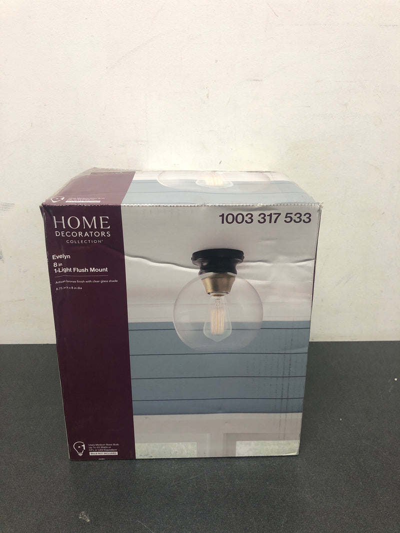 Home decorators collection HB1078-313 Evelyn 8 in. 1-Light Modern Industrial Bronze Flush Mount Ceiling Light with Clear Glass Shade