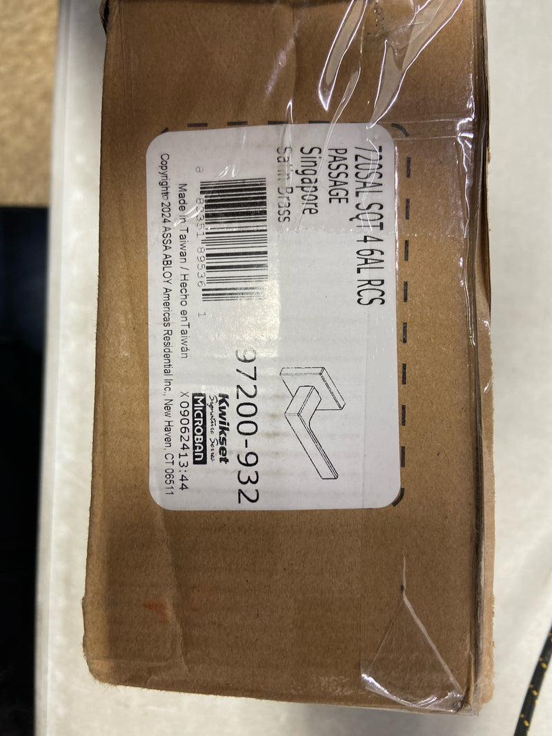 Kwikset Singapore Interior Passage Door Handle, Lever for Closet and Hallway Doors, Reversible Non-Locking Handle Lever, Satin Brass, with Microban Protection