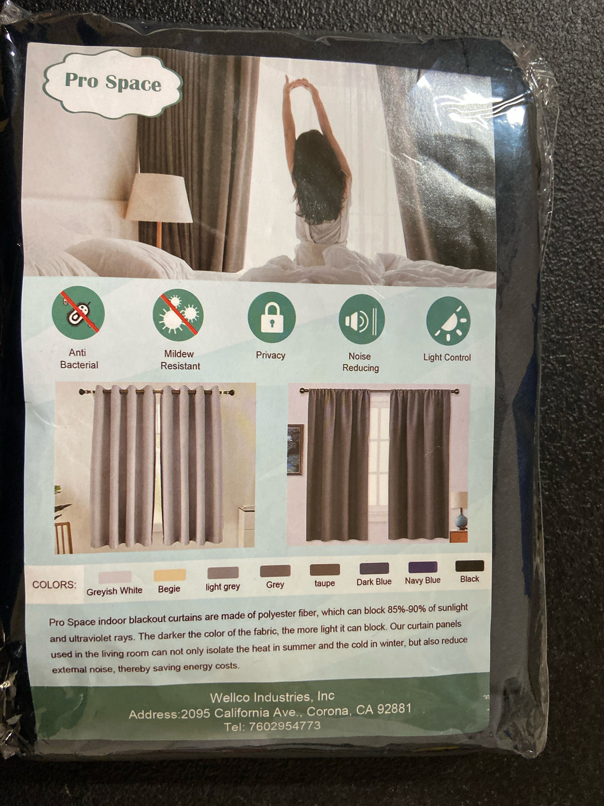 Pro space ICBO3445BL1P Black 34 in. W x 45 in. L Grommet Top Blackout Curtain with Room Darkening Noise Reducing