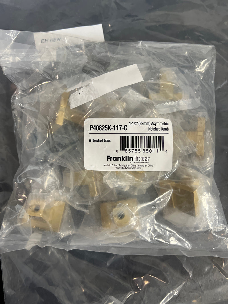 Franklin Brass Asymmetric Notched Cabinet Knob, Brushed Brass, 1-1/4 in (32mm) Dresser Drawer Pull, 10 Pack, P40825K-117-C