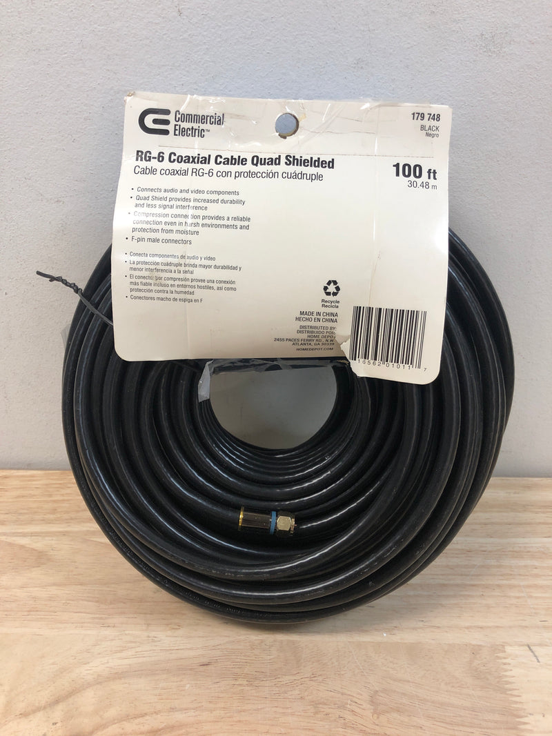 Commercial electric Y304451 100 ft. RG-6 Quad Shielded Coaxial Cable