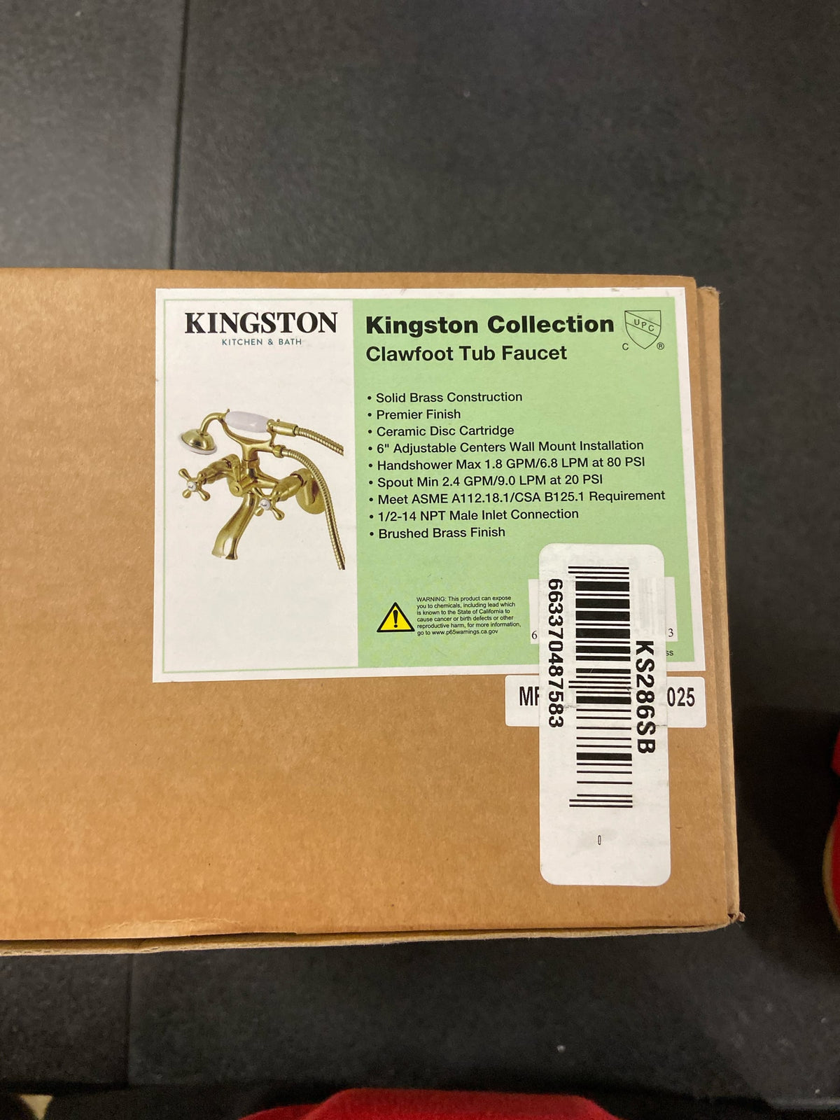 Kingston Brass KS286SB Kingston Wall Mounted Clawfoot Tub Filler with Built-In Diverter - Includes Hand Shower - Brushed Brass