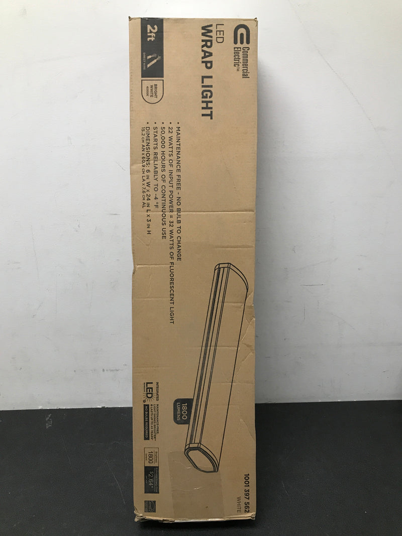 Commercial electric 54655241 2 ft. 1800 Lumens LED Wraparound Ceiling Light Closet Garage Light Shop Light 4000K Bright White 120v Hardwire