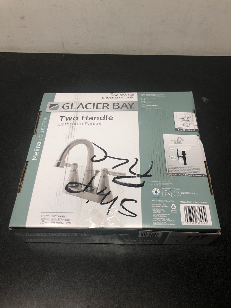 Glacier bay HD67513W-6C04 Melina 4 in. Centerset Double Handle High-Arc Bathroom Faucet in Brushed Nickel
