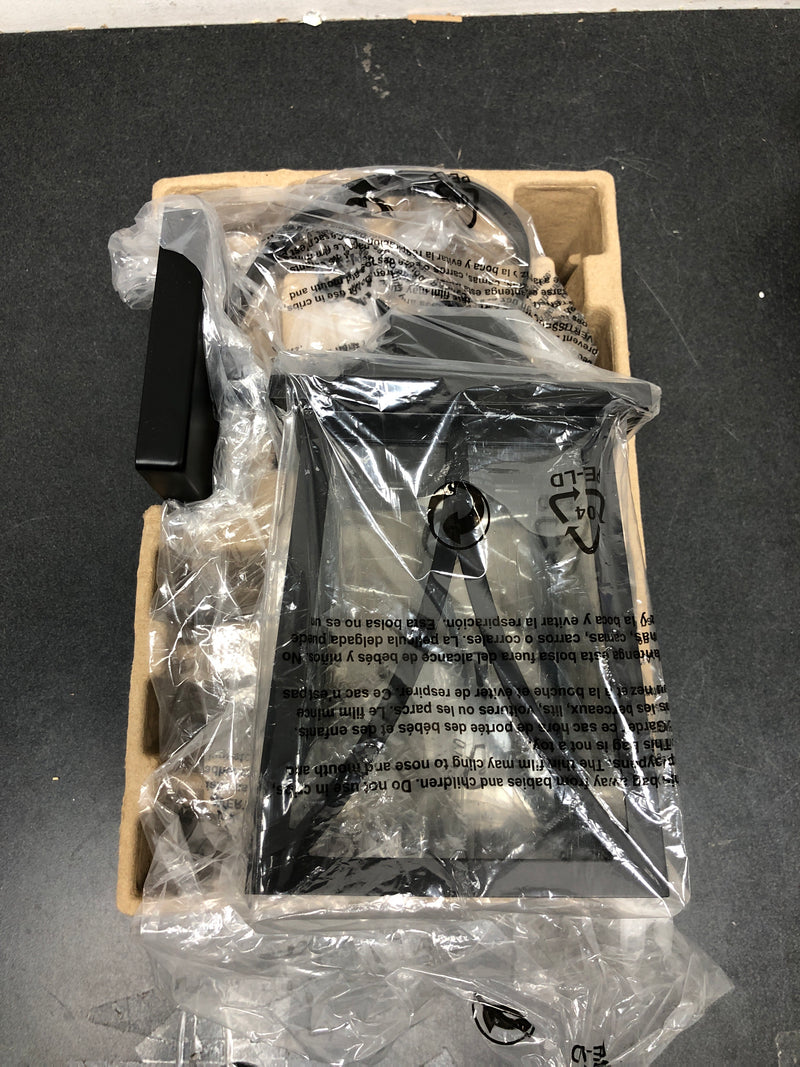 Hampton bay 28235 Drackert 13 in. 1-Light Flat Black Hardwired Outdoor Wall Light Lantern Sconce with Seedy Glass, No Bulb Included