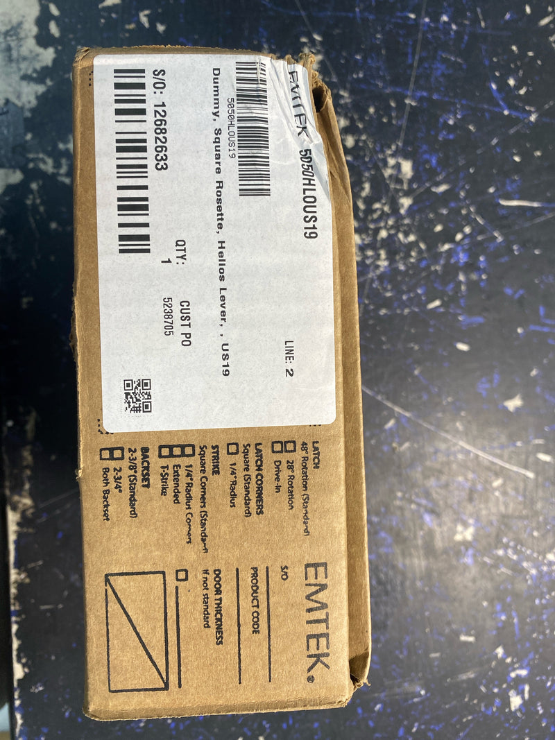 Emtek 5050HLOUS19RH Helios Right Handed Non-Turning Two-Sided Dummy Door Lever Set with Square Rose - Flat Black