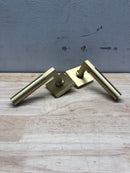 Emtek 5050HECUS4LH Hercules Left Handed Non-Turning Two-Sided Dummy Door Lever Set with Square Rose from the Brass Modern Collection - Satin Brass