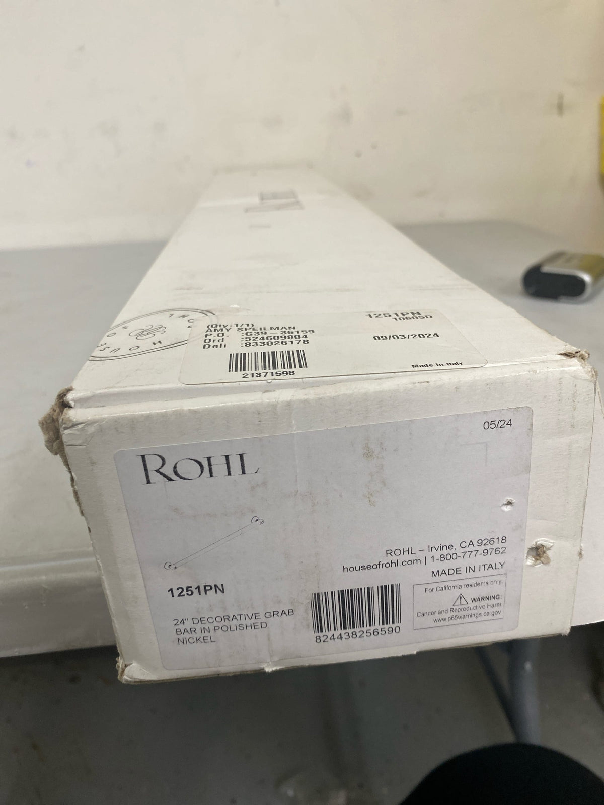 Rohl 1251PN Shower 24" Grab Bar - Polished Nickel