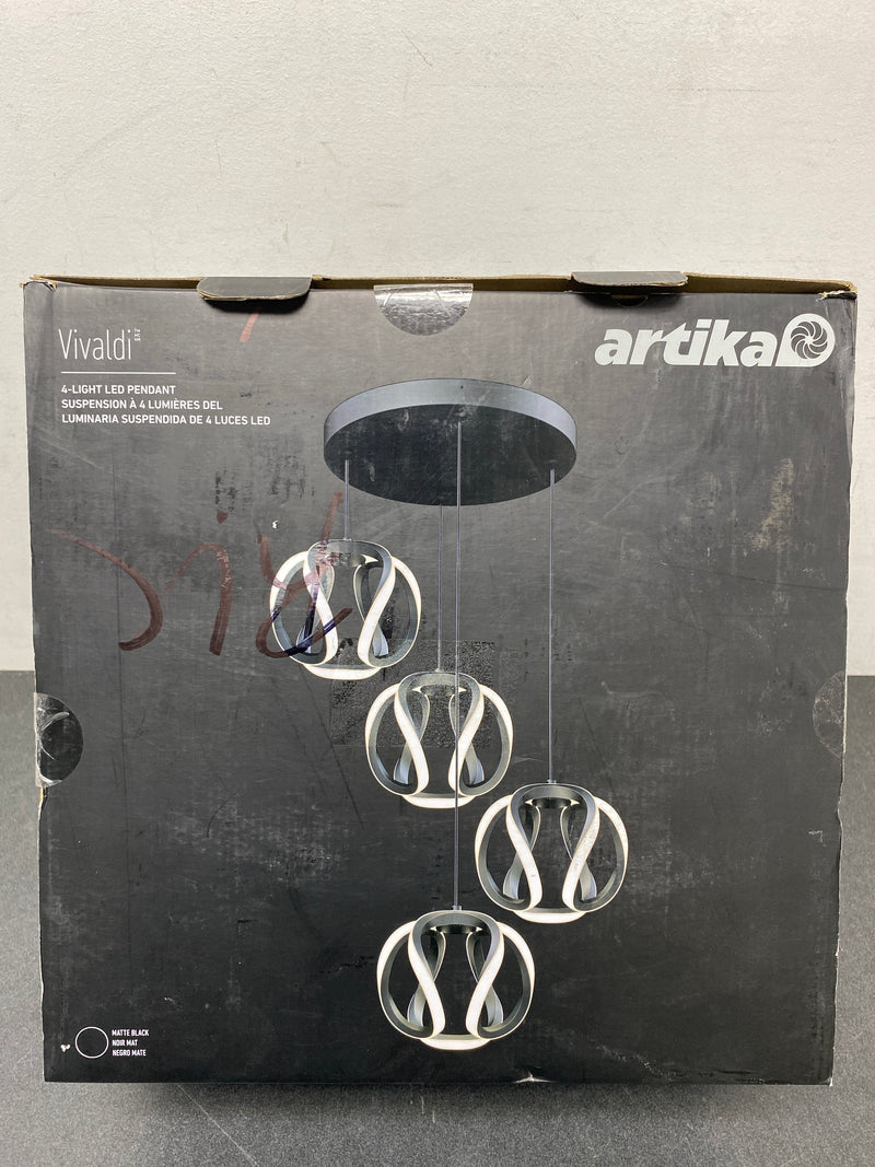 Artika PDT4-VI5C-HD2BL Vivaldi 25-Watt 4 Light Black Modern 5 CCT Integrated LED Pendant Light Fixture for Dining Room or Kitchen