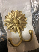 Signature Hardware 444405 Floral 3-1/8 Inch Wide Double Coat and Hat Hook - Satin Brass