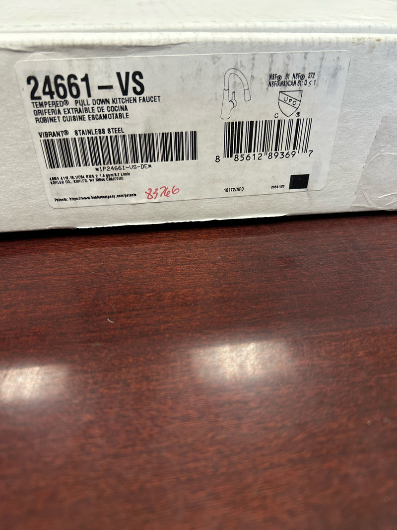 Kohler K-24661-VS Tempered 1.5 GPM Single Hole Pull Down Kitchen Faucet - Vibrant Stainless