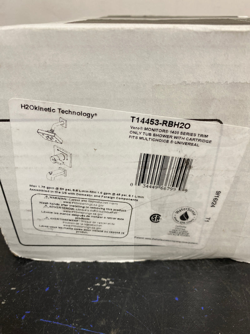 Delta T14453-RBH2O Vero Monitor 14 Series Single Function Pressure Balanced Tub and Shower with H2Okinetic Shower Head - Less Rough-In Valve - Venetian Bronze