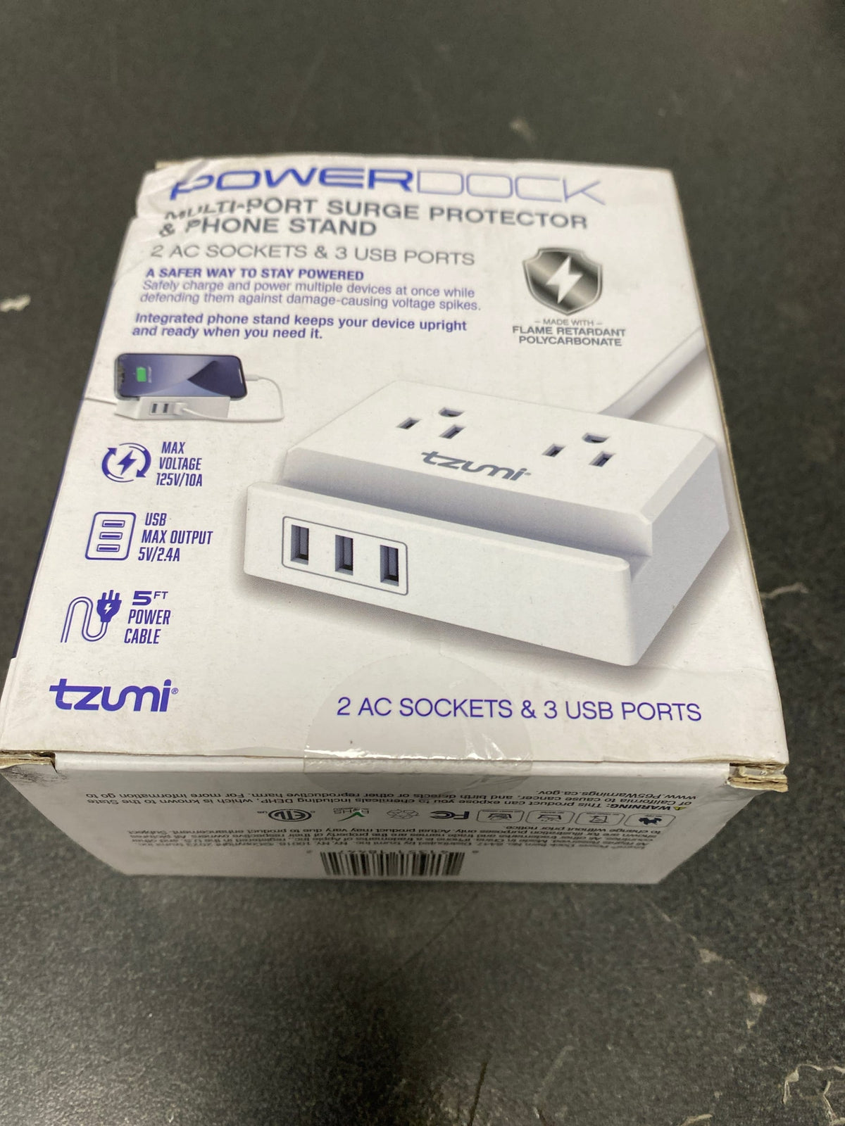 Tzumi 8447HD Power Dock 2-Outlet Multi-Port Surge Protector and Phone Stand