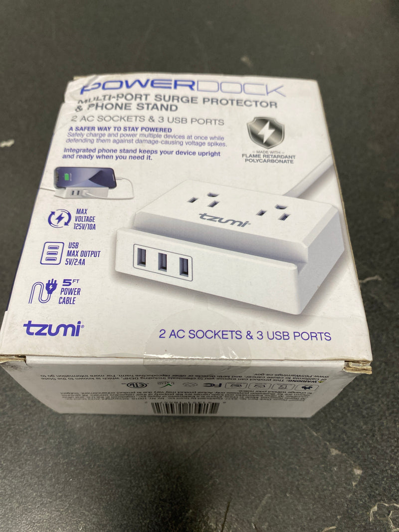 Tzumi 8447HD Power Dock 2-Outlet Multi-Port Surge Protector and Phone Stand