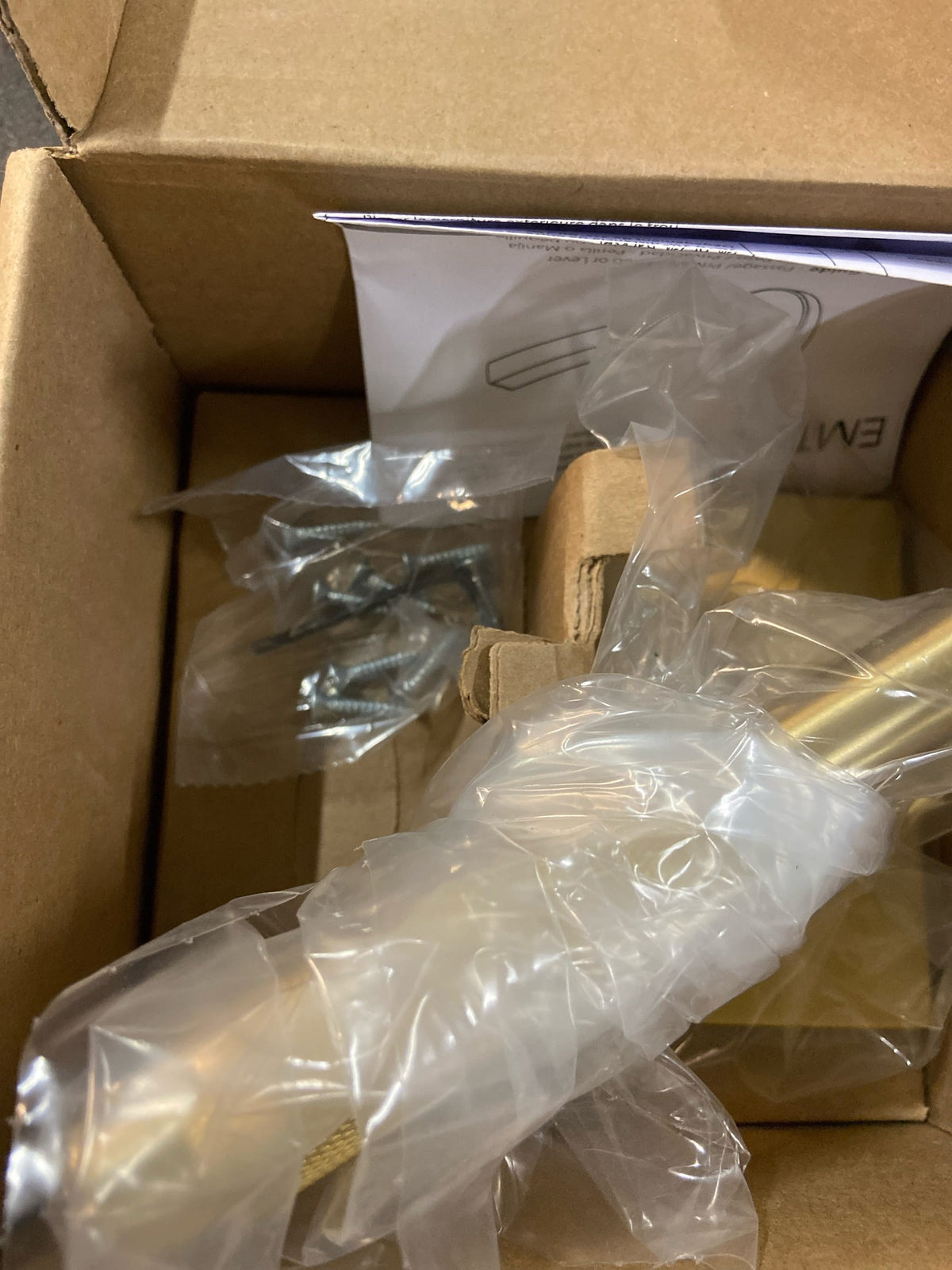 Emtek 5052US4.TAUS4.KNUS4.LH Knurled T-Bar Left Handed Non-Turning Two-Sided Dummy Door Lever Set with Modern Rectangular Rose from the SELECT Brass Collection - Satin Brass