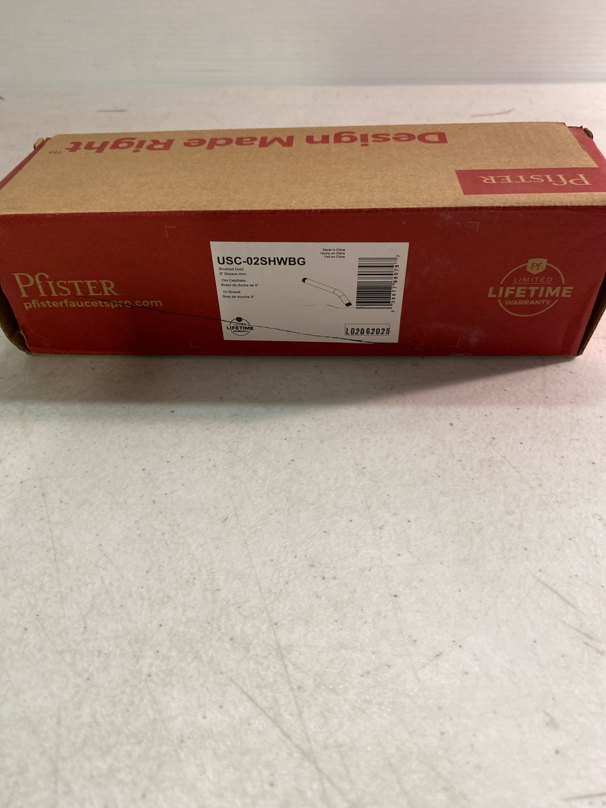 Pfister USC-02SHWBG Universal 9" Curved Shower Arm - Brushed Gold
