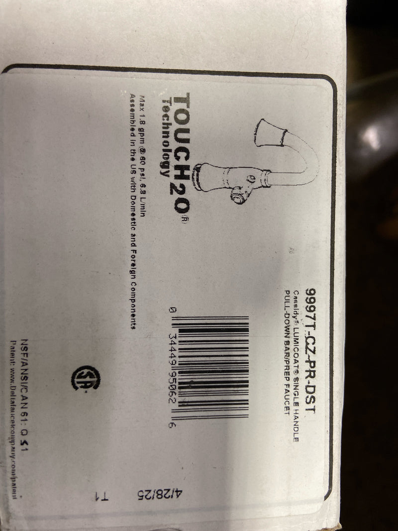 Delta 9997T-CZ-PR-DST Cassidy Pull-Down Bar/Prep Faucet with On/Off Touch Activation and Magnetic Docking Spray Head - Lumicoat Champagne Bronze