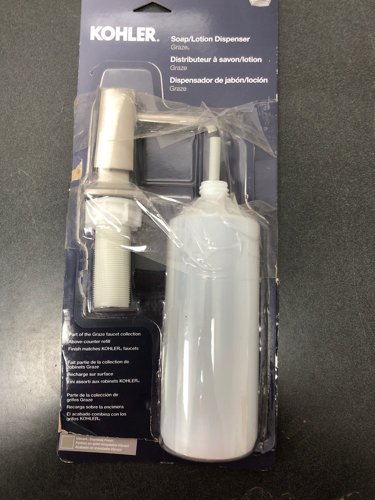 Kohler K-35760-VS Graze Deck Mounted Soap / Lotion Dispenser with 16 oz Capacity - Vibrant Stainless