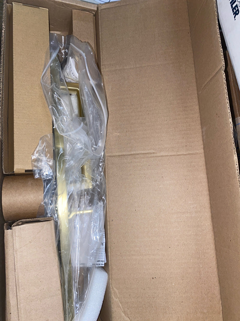 Baldwin EESANxSQUCQE044 Santa Cruz Full Plate Single Cylinder Keyed Entry Handleset with Interior Square Lever and Emergency Egress Function - Satin Brass