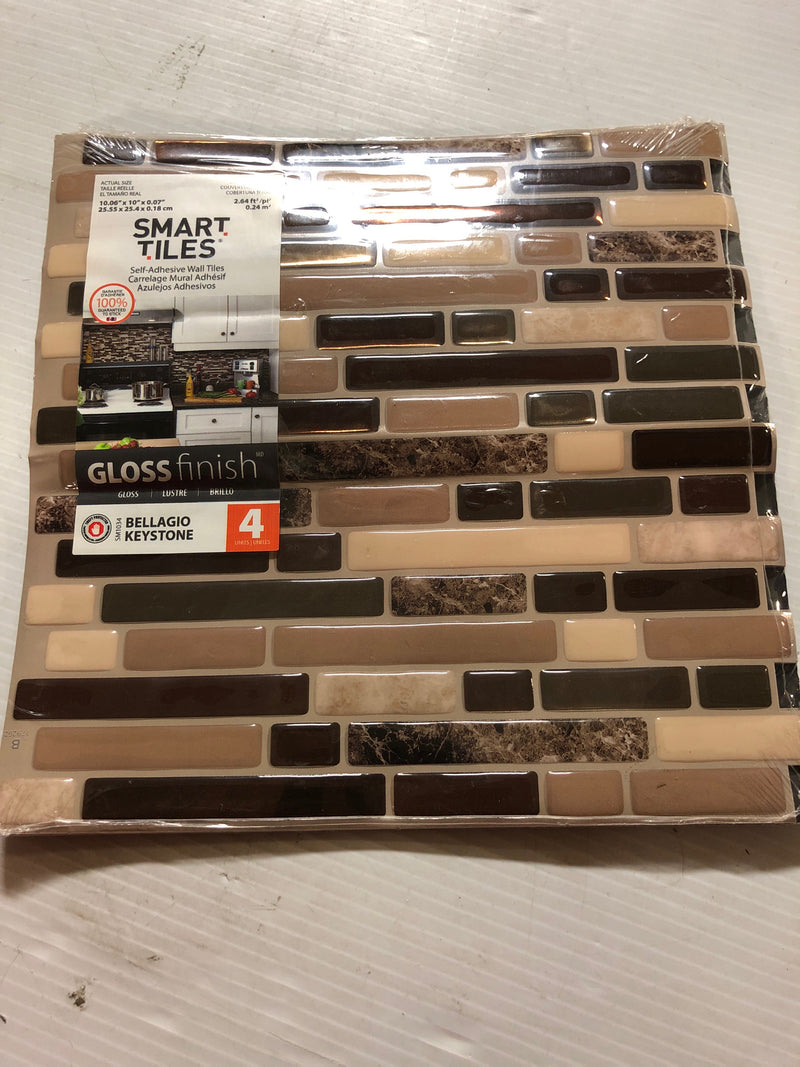 Smart tiles SM1034-4 Bellagio Keystone Brown 10.06 in. x 10 in. Vinyl Peel and Stick Tile (2.35 sq. ft. / 4-pack)