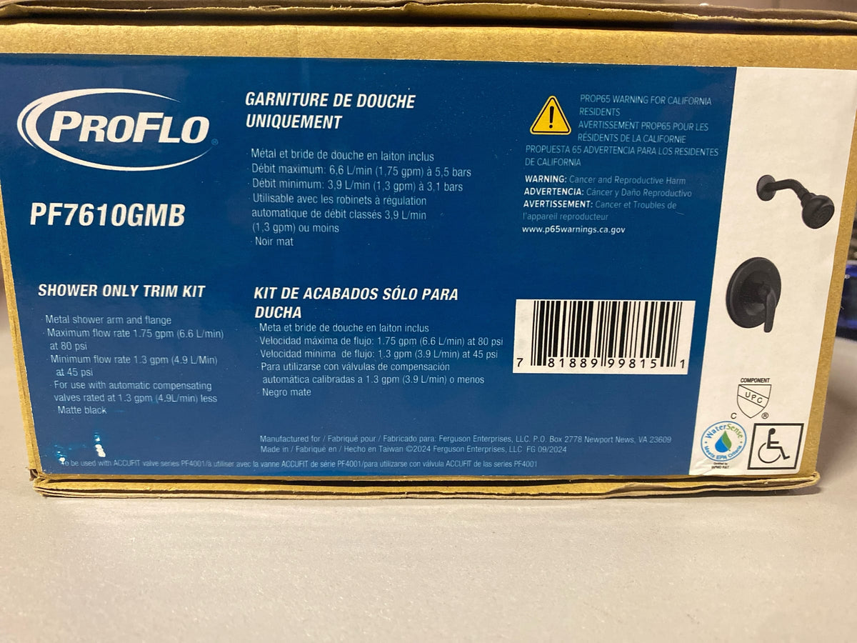 PROFLO PF7610GMB Shower Only Trim Package with 1.75 GPM Single Function Shower Head - Matte Black