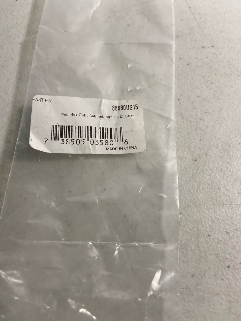 Emtek 86680US15 10 in. Mod Hex Center to Center Cabinet Pull, Satin Nickel