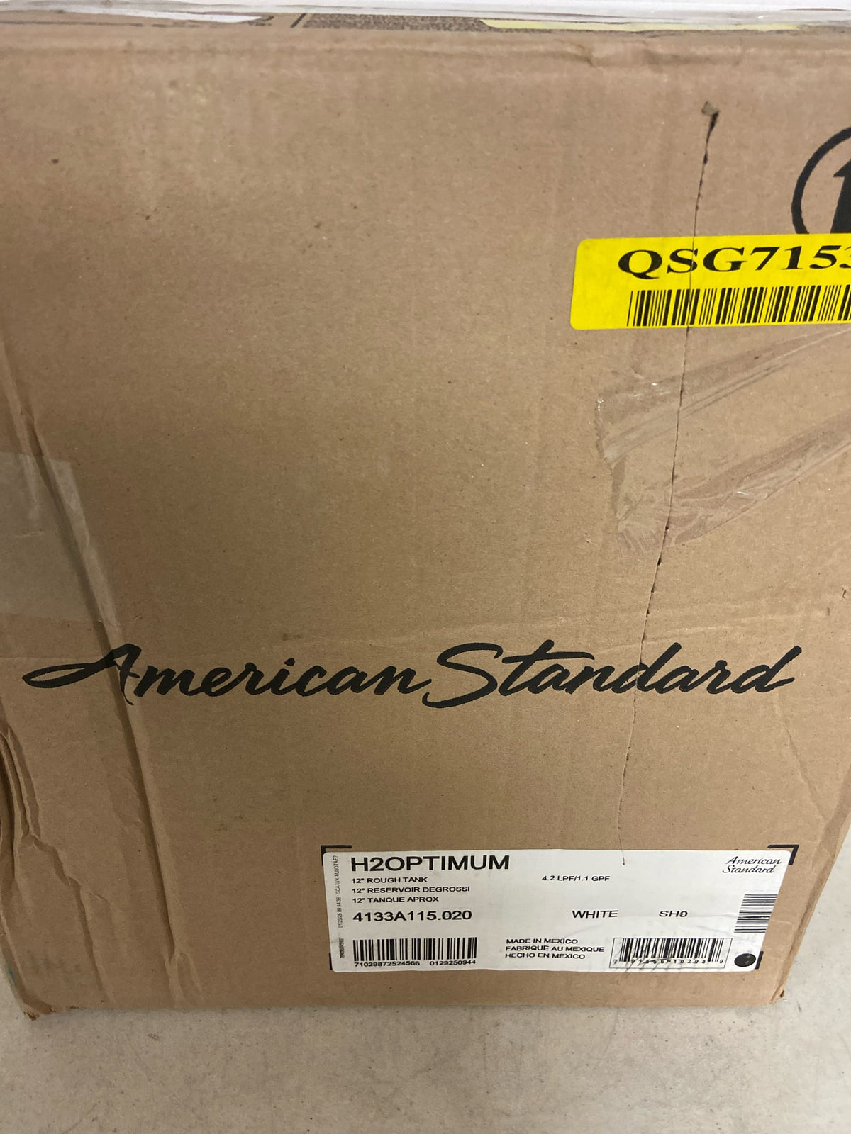 American Standard 4133A115.020 H2Optimum Siphonic Right Height Elongated Toilet Tank with Right Hand Trip Lever, White