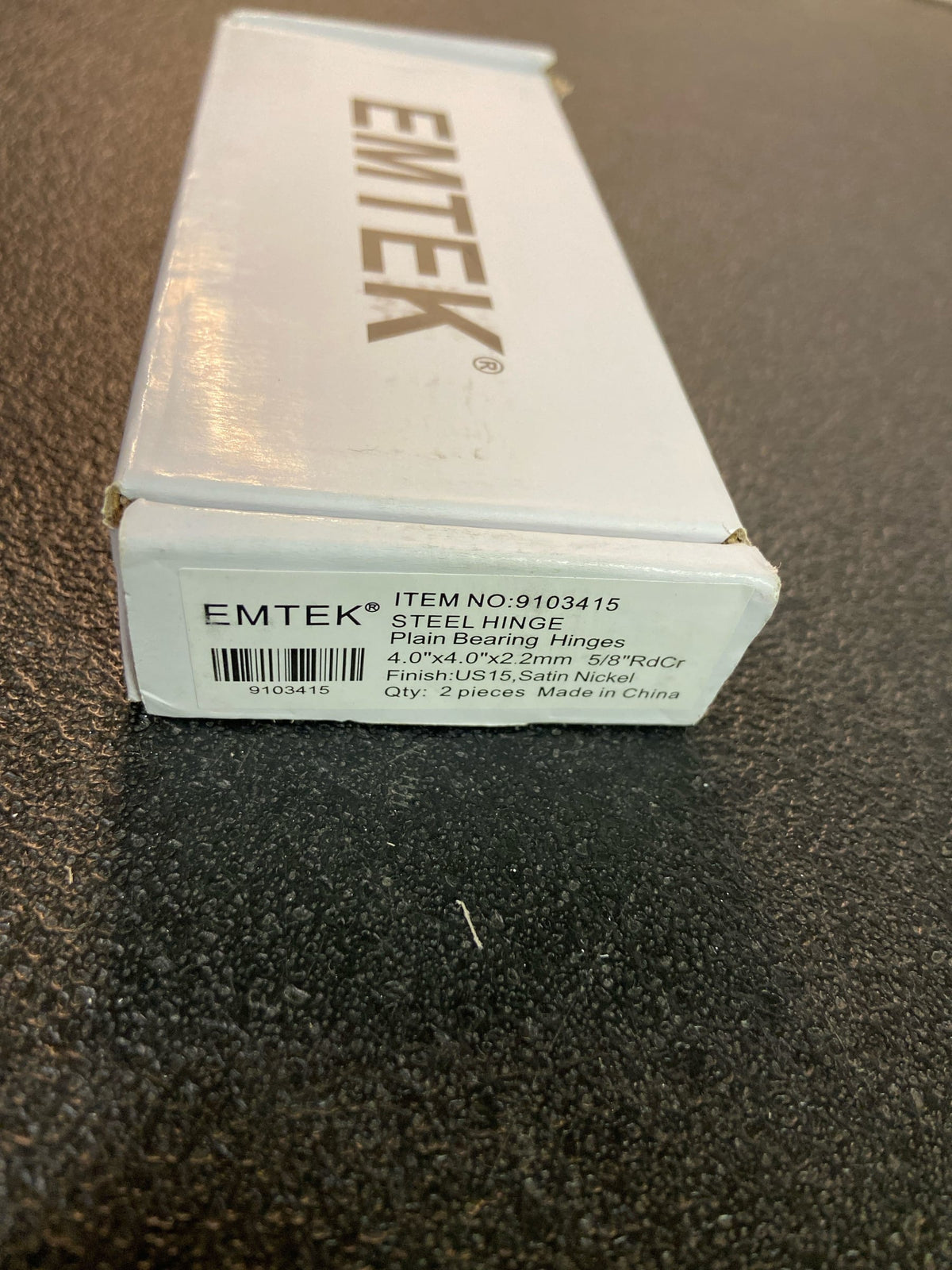 Emtek 91034US15 4" x 4" Plain Bearing 5/8" Radius Corners Mortise Hinge - Pair - Satin Nickel