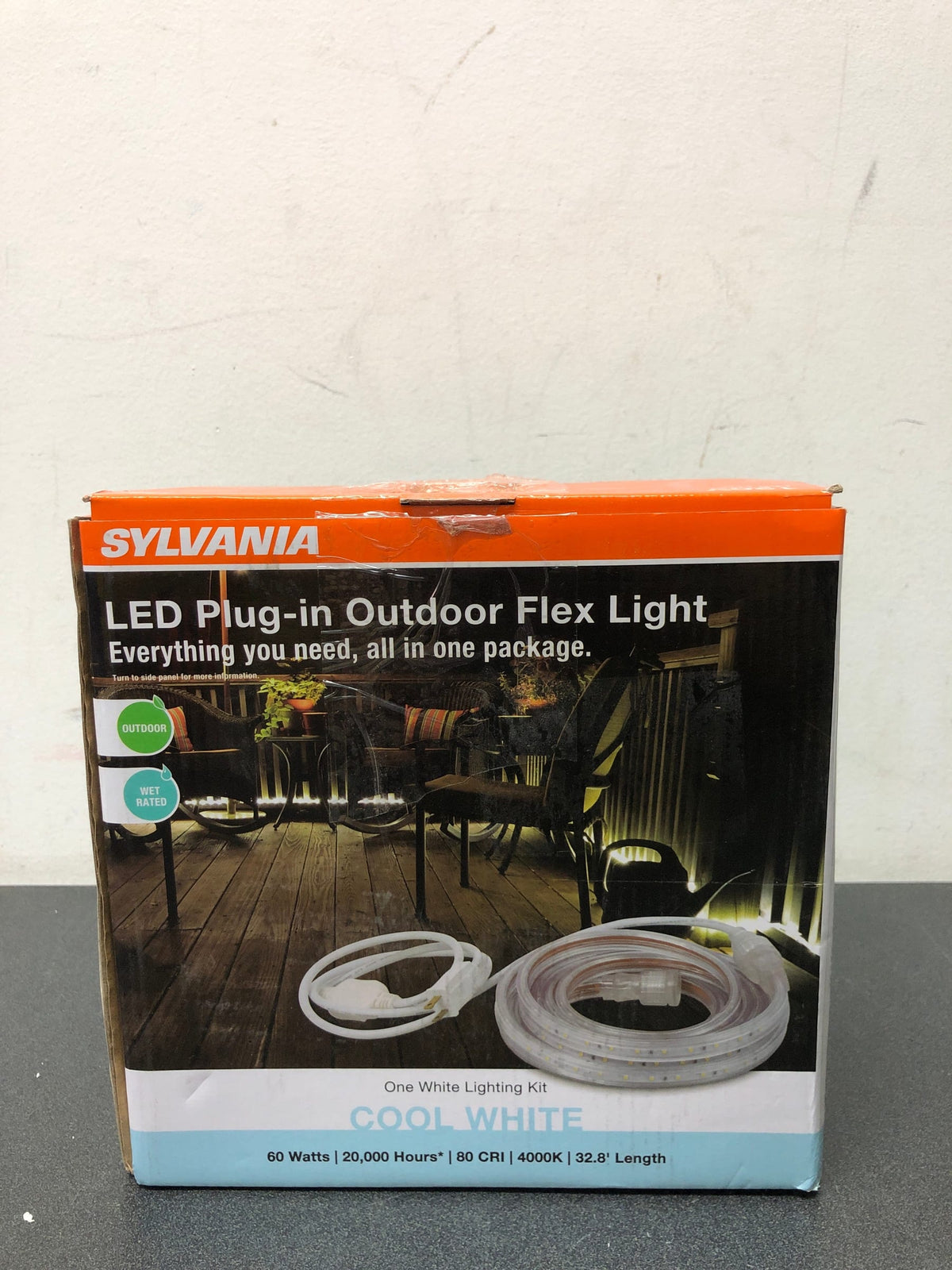 Sylvania 75625 32.8 ft. 60-Watt Plug-In Outdoor Flex LED Landscape Lighting Deck Rail Lights Set Bright White 4000K, White