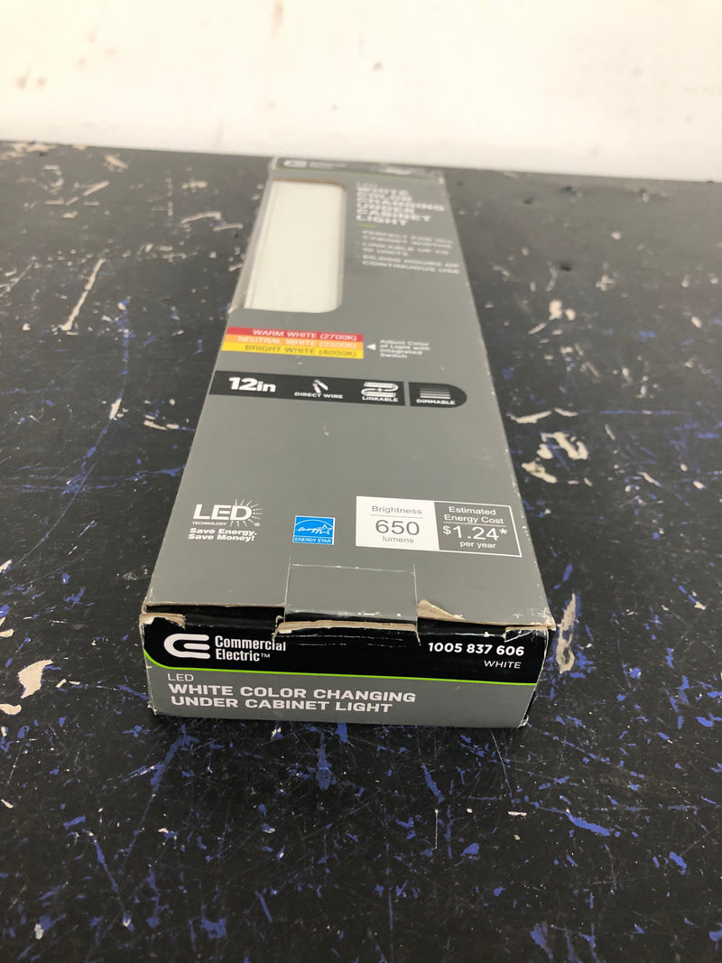 Commercial electric PL9033A Direct Wire Aluminum 12 in. LED White CCT Changing Under Cabinet Light