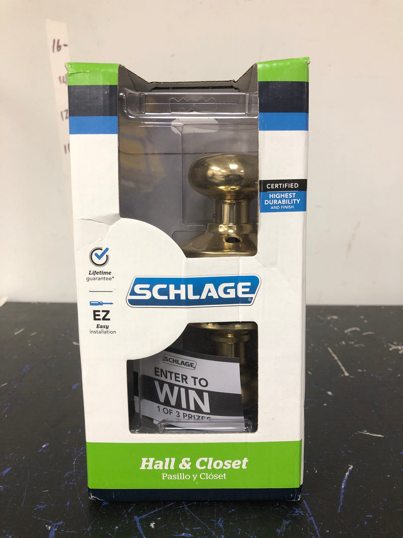 Schlage F10 PLY 605 Plymouth Bright Brass Passage Hall/Closet Door Knob