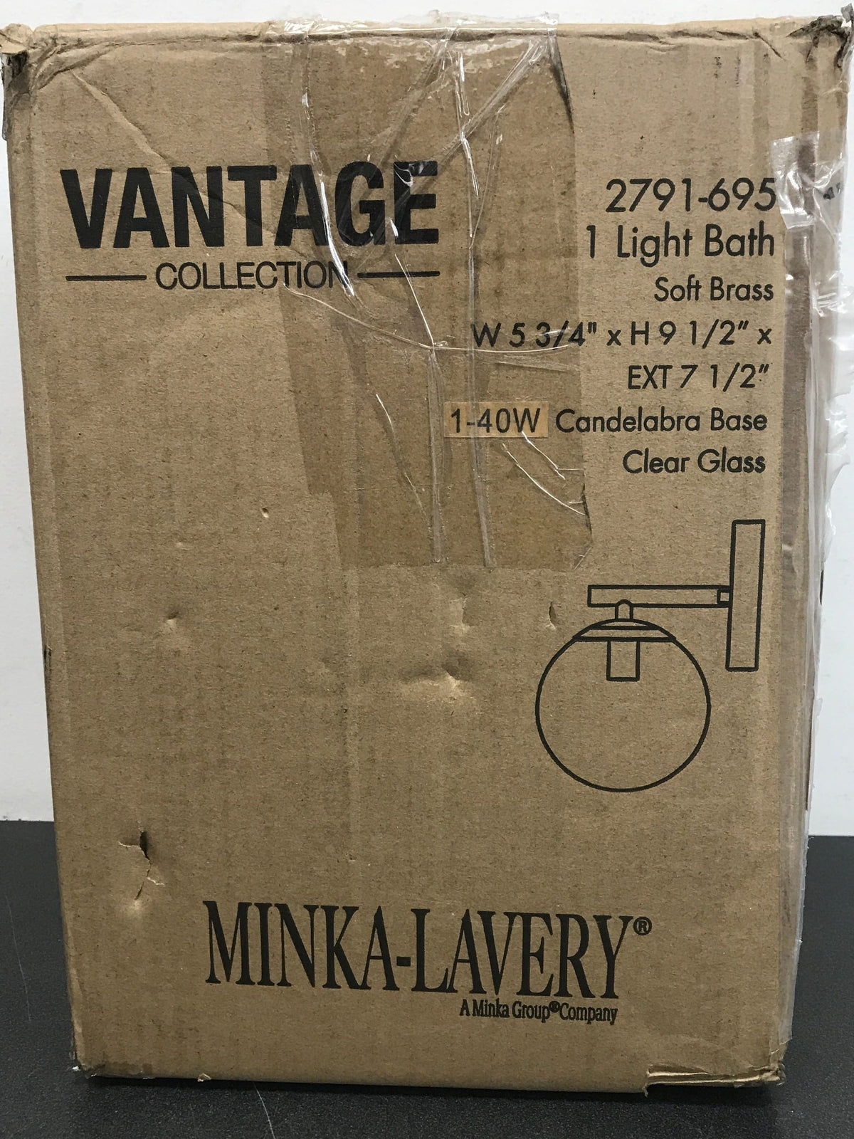 Minka Lavery 2791-695 Auresa 9" Tall Vantage Bathroom Sconce with Clear Glass Globe - Soft Brass