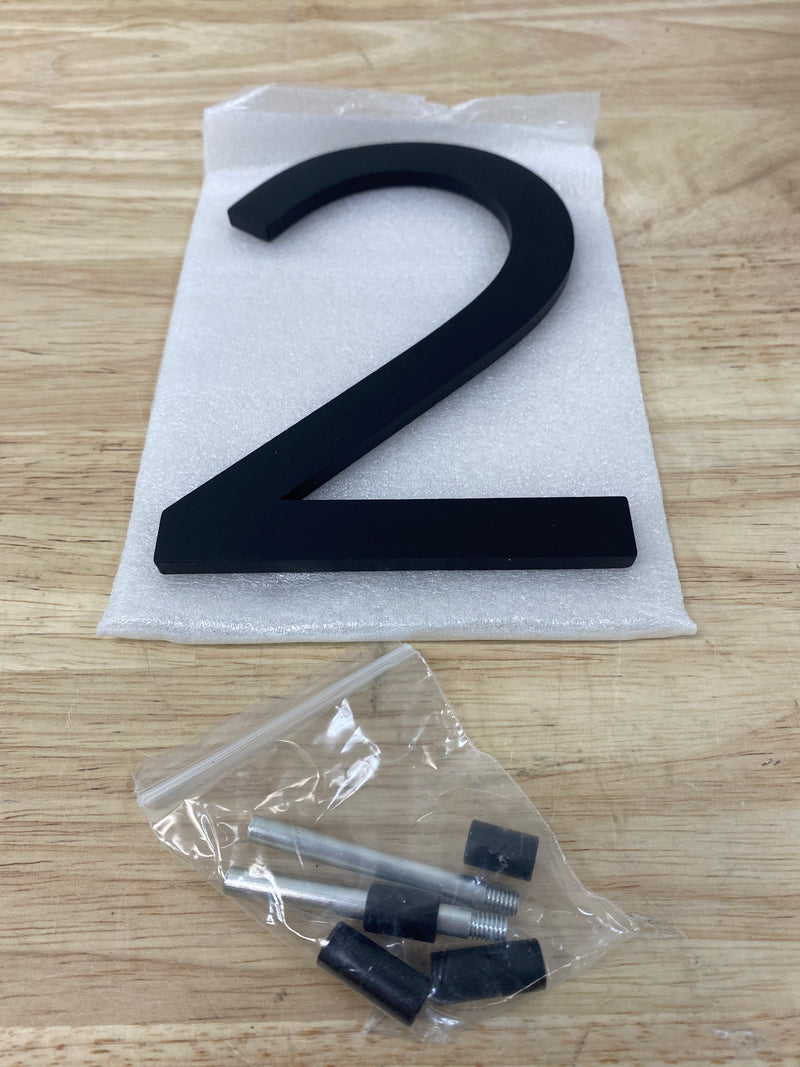 Sure-Loc HNF6-2 FBL 6" Inch Tall Brushed Aluminum Floating House Number 2 - Flat Black