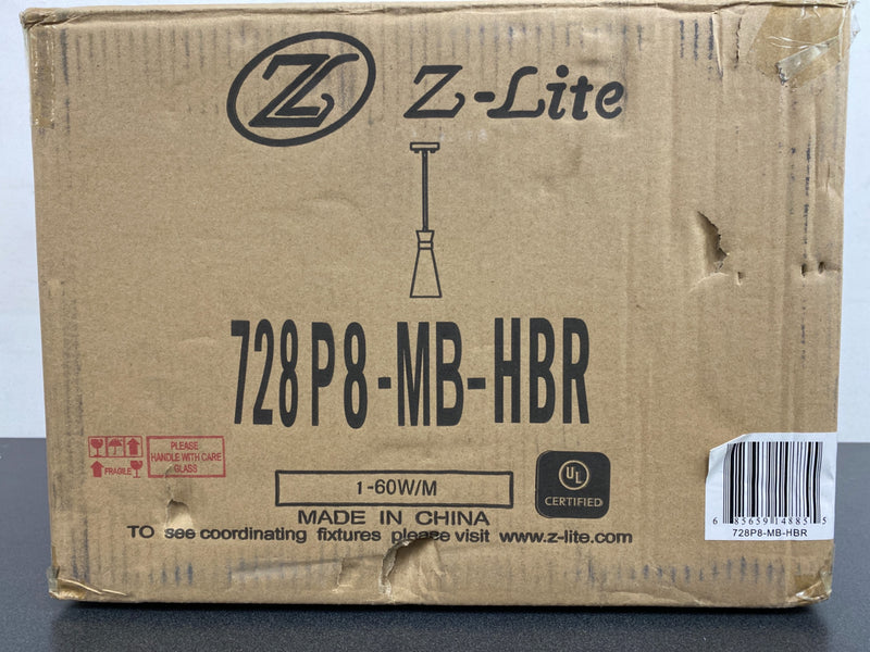 Z-Lite 728P8-MB-HBR Soriano 8" Wide Mini Pendant - Matte Black / Heritage Brass