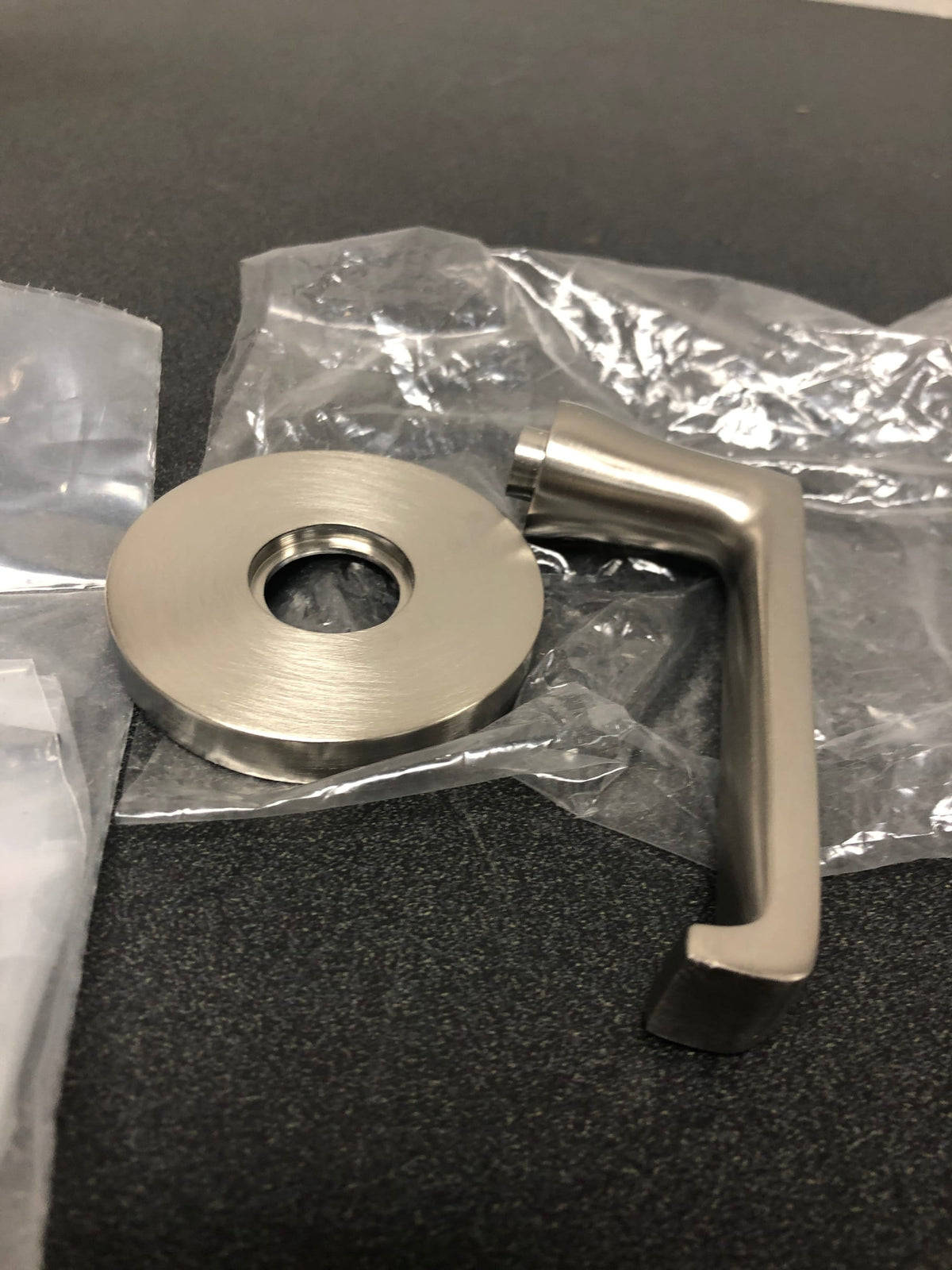 Baldwin 5105056LDM 5105 Left Handed Non-Turning One-Sided Dummy Door Lever with 5046 Rose from the Estate Collection - Lifetime Satin Nickel