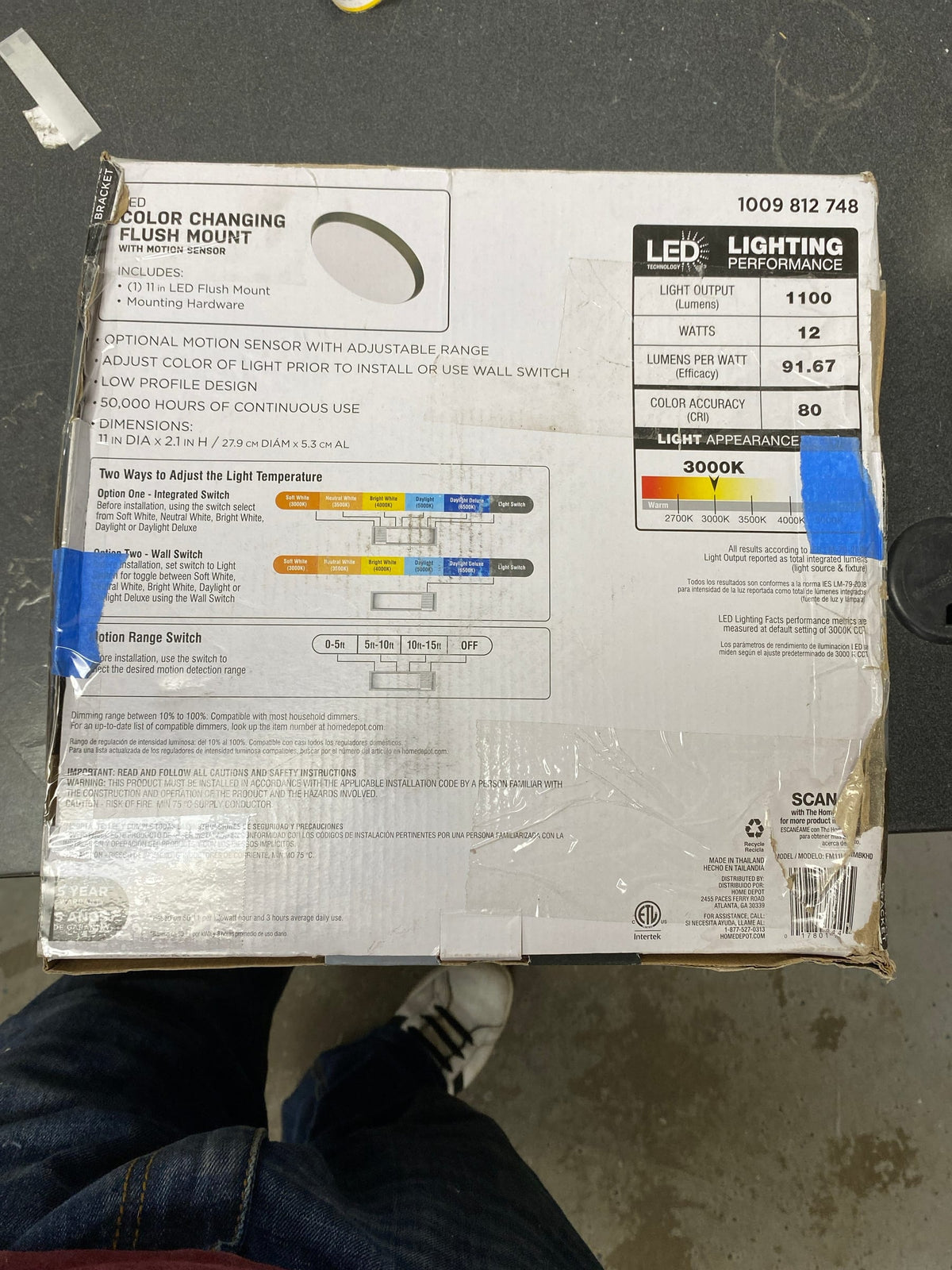 Commercial electric FM11LP6WYMMBKHD 11 in. Matte Black Integrated LED Dimmable Selectable CCT Flush Mount Indoor Ceiling Light